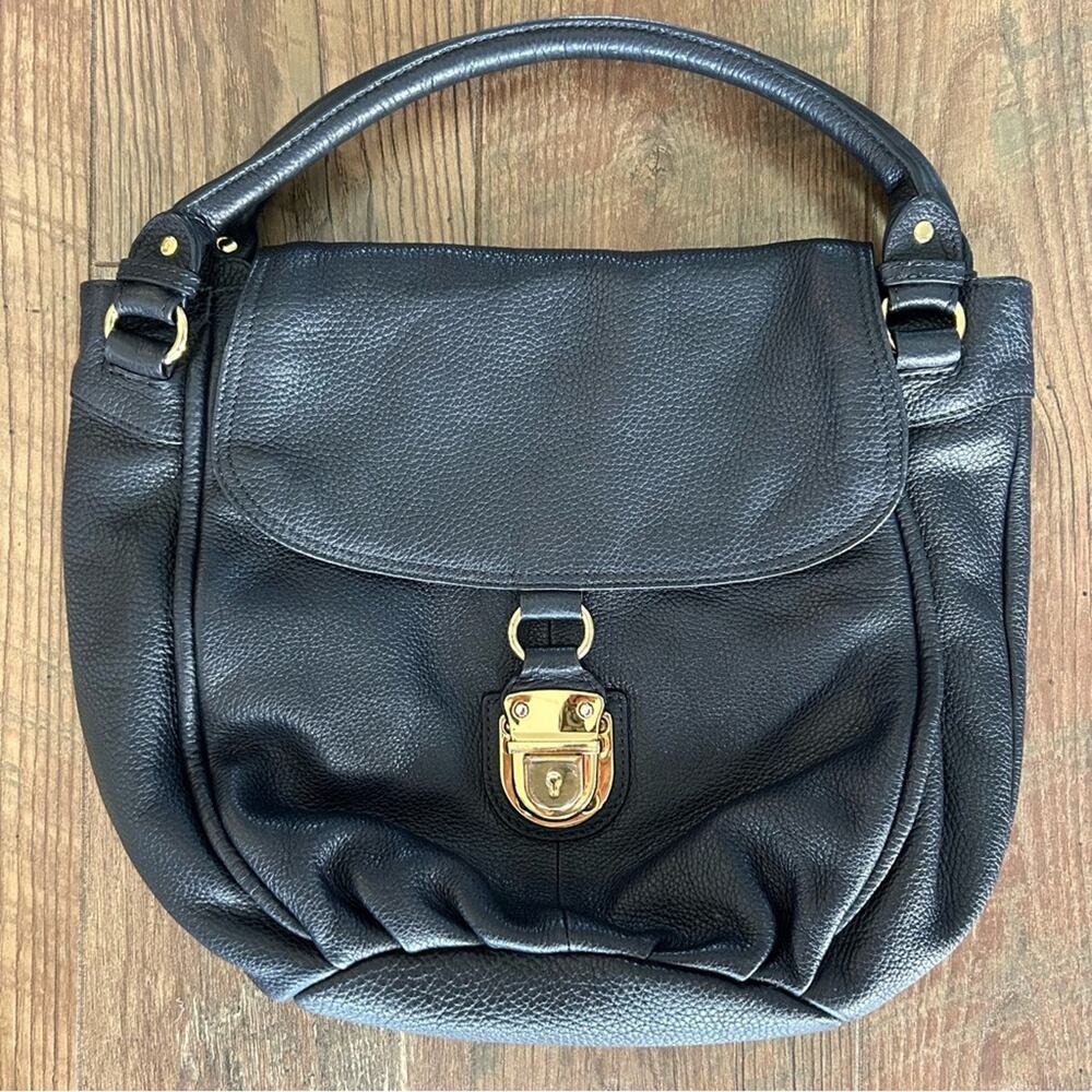 Presa Navy Blue Leather Satchel Bag Purse